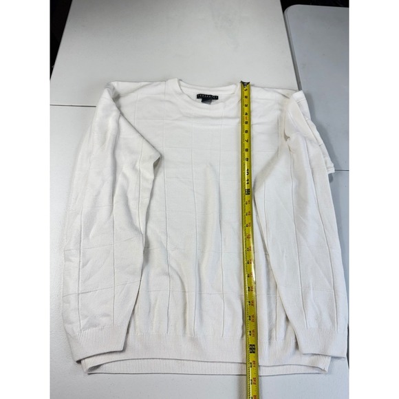 Consensus Menswear XL Cream Cotton Blend Crewneck Sweater Square Pattern - Picture 4 of 8